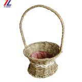 hot sale cheap grass braid stitched natural straw basket wholesale handmade woven seagrass gift basket