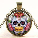 XP-TGN-S-135 Popular Accessories Mandala Time Gemstone Round Glass Dome Pendant Skull Cabochon Necklace For Ladies