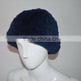 SJ607-02 Dark Blue High Quality Elastic Rex Rabbit Knitting Winter Hats With Fur thumbnail-2