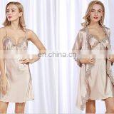 Comfortable Women Satin Lingerie Sexy Lace Night Silk Robe Sets thumbnail-3
