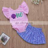 2019 Cotton Infant Short Sleeve Pink Bodysuit + Mermaid Scale Girl Tutu Skirt Set Infant Romper 2Pcs/Set thumbnail-2