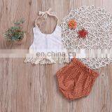 2pcs Set Summer Yellow Girls Clothing Set Toddler Infant Baby Sunflower Backless Tops+Shorts Dot Briefs Outfits Set thumbnail-3