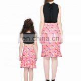 Mother Daughter Matching Dresses 2pcs Pink Floral Skirt Black Lace Top Women Clothing Summer Set thumbnail-2