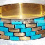 Turquoise Color Bone Chips Brass Bangle, Women Metal Bangle 11834 thumbnail-1