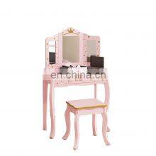 Kids Vanity Table With Chair And 3 Mirrors