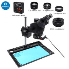 Black Simul-focal 7-45X Trinocular Stereo Zoom Microscope with Aluminum Alloy Base Pad