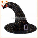 SJ-L6027 Moon star print Felt Halloween witch hat with belt
