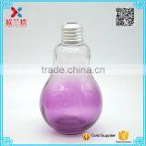 New Arrival!! Unique Color Glass Bottle, Bulb Colored Lamp Bulb Bottle, 200ml Purple Bulb Bottle for Beverage With Silver Cap thumbnail-2