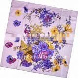 Flowers Printed Silk Twill Scarf for Women Purple/Yellow thumbnail-1