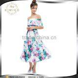 Alibaba Newest Fashion Prom Dress Ladies Midi Clothes With Floral Print