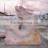 Garden sea dragon statue marble stone hand carved sculpture from Vietnam