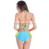 Women Bandeau Bandage Contrast-color Bikini Push-up Gather Swimsuit Bathing Suit thumbnail-2