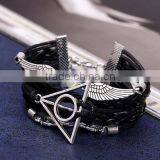 New Fashion Owl Deathly Hallows Angel Wing Leather Bracelet DIY thumbnail-2