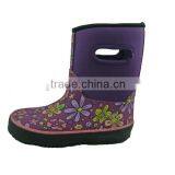 Children Durable Flower Print Neoprene Rubber Rain Boots