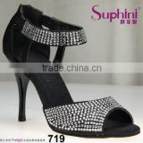 Suphini Black Satin Lightweight Shine Tango Salsa Dance Shoes