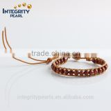 6mm natural red goldsand stone new fashion leather bracelet jewelry, braided leather bracelet