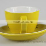 200cc Yellow Color Glazed Decal Logo Printable Customized Ceramic Cup & Saucer Set