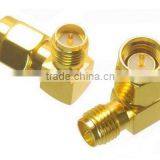 Golden 90deg Right Angled SMA Male to RP-SMA Female Adapter RF Coaxial Connector thumbnail-1