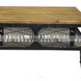 Industrial Rustic Wood Top Coffee Table With Wheels thumbnail-3