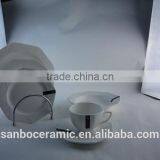 New Modern Square Dinner Set 47 Pcs White Diamond Shape Plate Gold and Silver Rim thumbnail-1