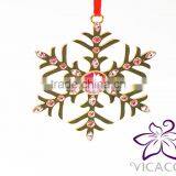 Xmas Ornament VICACCI 14K Yellow Gold Plated Metal Xmas Snowflake With Pink Crystals From Swarovski thumbnail-3