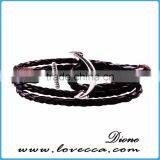 Custom Handmade Mens Genuine Braided Leather Stainless Steel Hook Anchor Bracelet thumbnail-5