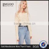 Plain White Ladies Sweater Knitwear Pullover Drop Shoulder Ladder Shoulder Distressed Crop Jumper Women thumbnail-1