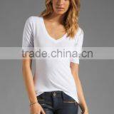 Short Sleeve V-neck High Quality Tee Shirt in White thumbnail-1