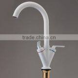 Best Promotion! Modern Double Handle Bathroom Faucet Kitchen Sink Swivel Spout Mixer Tap White Excellent Quality thumbnail-5