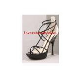 YSL sandal in silver lame leather and navy patent leather