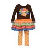 2016 Yawoo Kids Halloween Costumes Bulk Wholesale Thurkey Peocock Applique Brown Shirt Baby Girls Outfits Clothing Sets thumbnail-1