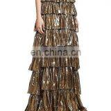 Hot Selling Lame Voile Tiered Silk-blend Lady Skirt, Wholesale Fashion Subtly Flared Shape Maxi Skirt Long Design thumbnail-3