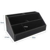Home Office Wooden Struction Leather Multi-function Desk Stationery Organizer Storage Box, Pen/Pencil,Cell Phone, Business Name Cards, Note Paper, Remote Control Holder (black) thumbnail-2