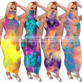 2020 New Arrivals Women Tie Dye Casual Dresses Ladies Bodycon Long Dresses Women Sleeveless Summer Dresses thumbnail-2