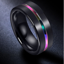 Tire Pattern Brushed Grooved Tungsten Gold Ring thumbnail-1