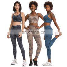 Customized Two Piece Tie Dye Leggings Match Sports Bra Yoga Sets Hight Quality Women Workout Gym Wear thumbnail-1
