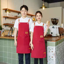Custom Logo Printed Polyester Apron Commercial Grade Waterproof Overalls for Milk Tea Coffee Shops for Waiters Restaurant Staff thumbnail-5