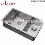 Double Bowl Stainless Steel Handmade Undermount Kitchen Sink With Drainer thumbnail-2