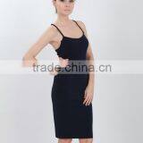 2015 New Design Sexy Spaghetti Strap Backless Black Midi Bodycon Dress thumbnail-3