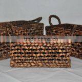 Vietnam Nice Basket, Water Hyacinth Set of 3 Baskets, Flower Weaving Basket With Ear Handles, Iron Frame.
