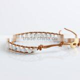 Pure Manual Needle Wear White Pine Natural Stone Beads Bracelet Leather Leather Cord Bracelet Wholesale thumbnail-3