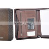High quality A4 zip pu leather portfolio/folder with calculator and notepad office supplies