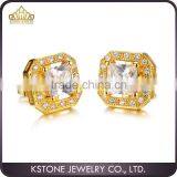 KSTONE Fashion Gold Plated Big Diamond Zircon Copper Stud Earrings thumbnail-1