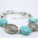 Handmade Gypsy Tibet Silver Turquoise Stone & Uneven Flat CCB Beaded Bracelet For Women Jewelry 2016New Intrend Style thumbnail-2
