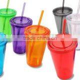 Hard Plastic Cup With Lid and Straw thumbnail-1