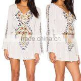 Boho Clothing Embroidered Cotton Mini Dress With Pom Pom Fringe 2016 HSD5810 thumbnail-1