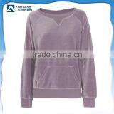 Wide Collar Scoop Neck Velvet Pullover Sweatshirt Without Hoodie for Women thumbnail-1