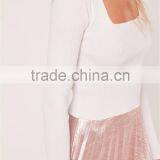 MGOO Plain White Women Silm Fit Knitwear Long Sleeve Sweater Square Neck Ribbed Jumper Private Brand thumbnail-4