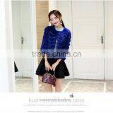 2016 New Women's Fashion Imitation Real Rabbit Fur Nine Quarter Sleeve O-neck Wide Strips Short Jacket Coat thumbnail-3