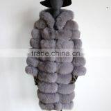 Myfur Wholesale Retail Ladies Fashion Whole Hide Real Natural Color Fox Fur Long Coat With Fur Hooded thumbnail-1
